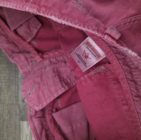 TRUE RELIGION Y2K RED DISTRESSED JEANS PANTS 28 M 2000s Grungecore Streetwear - Picture 13 of 15